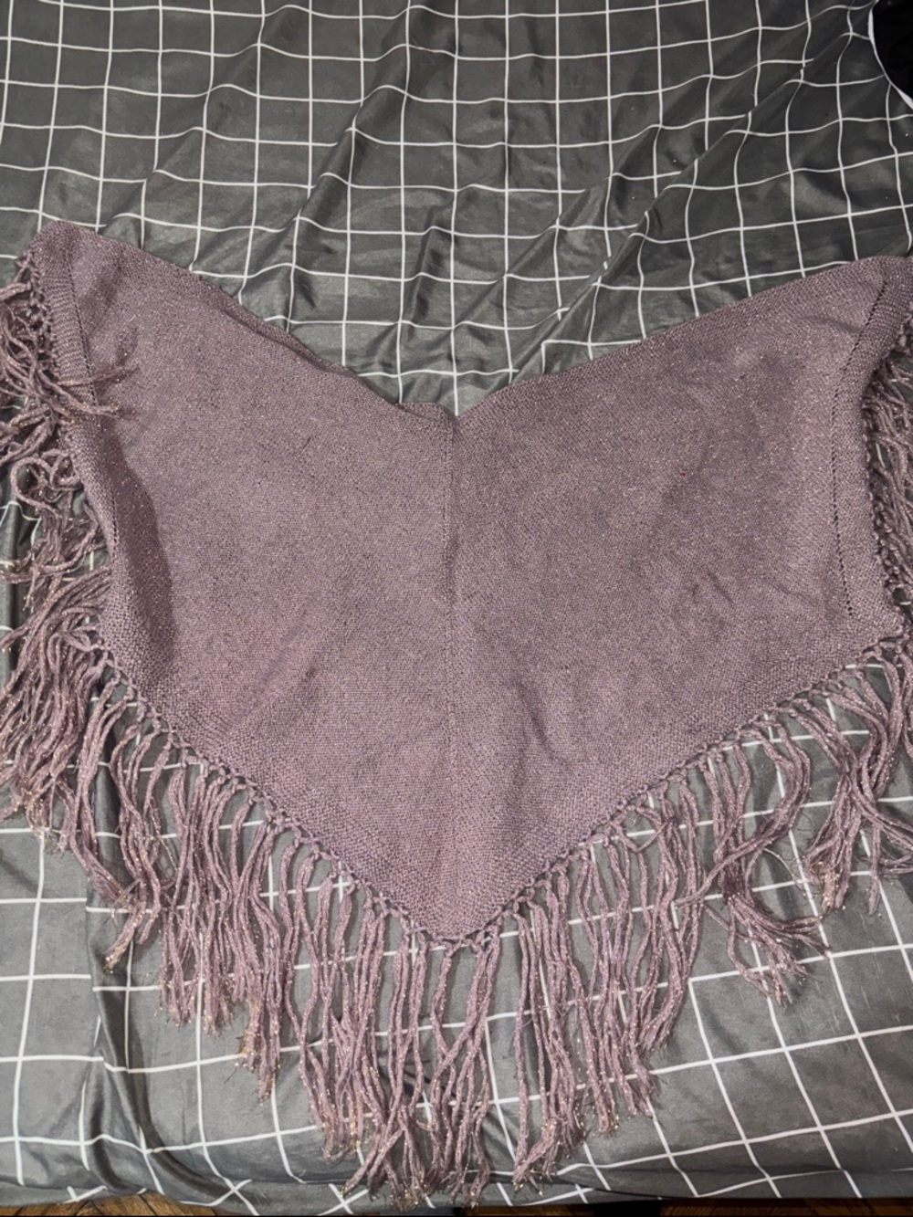 Purple Fringe Knit Shawl
